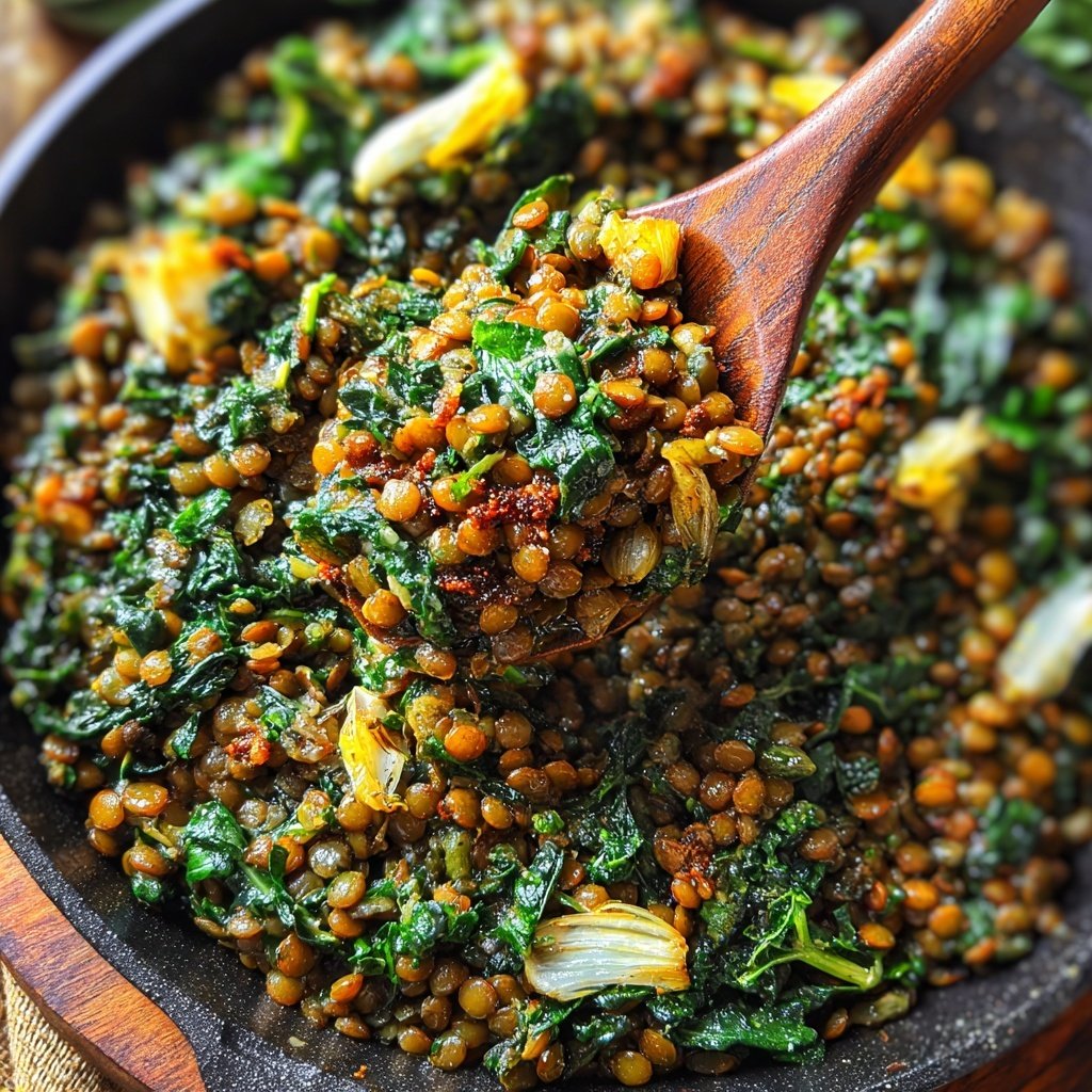 Roasted Lemon Garlic Lentil Skillet