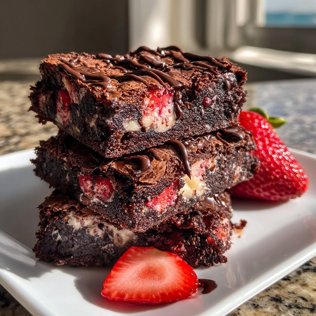 Cottage Cheese Brownies with Strawberry Pieces